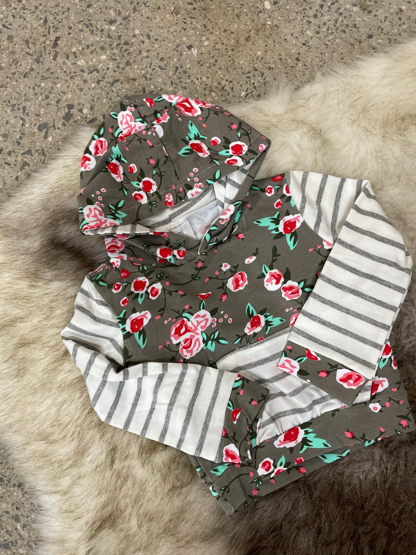 Grey Floral Stripe Tracksuit Kids Little Love Bug