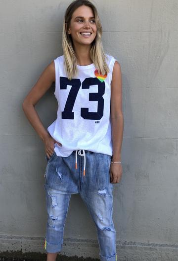WHITE RETRO RIB 73 TANK Top Hammill & Co