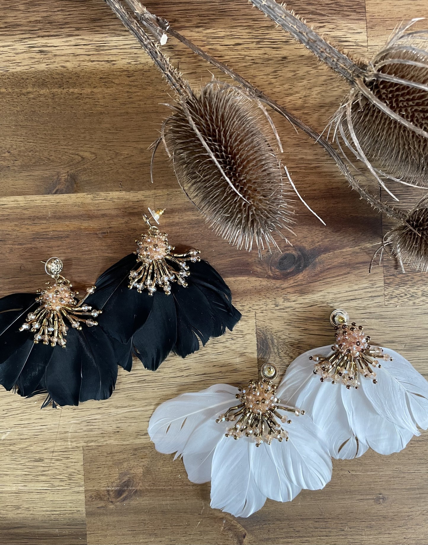 Odette Blush Crystal & Feather Earrings Earring HAEL XIII
