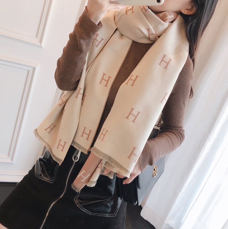 H Scarf - Pashmina Scarf HAEL XIII Mini H Tan & Beige