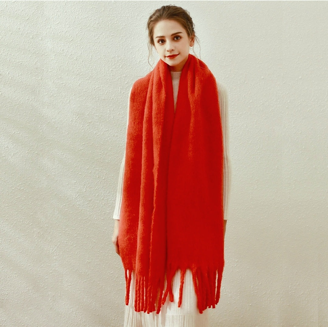 Codie Chunky Plaid Knit Scarf - Red Scarf HAEL XIII