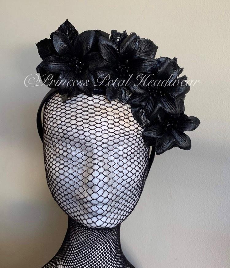 Black Floral Crown Fascinator Adornments Princess Petal