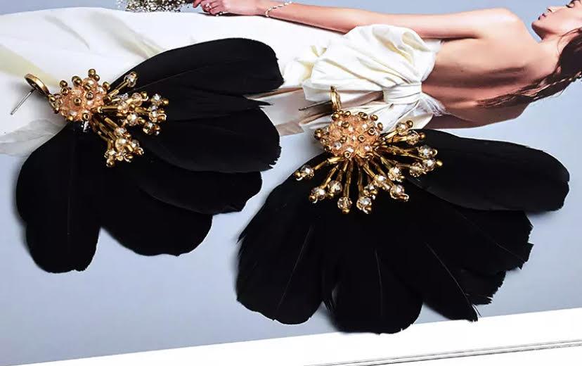 Odette Blush Crystal & Feather Earrings Earring HAEL XIII