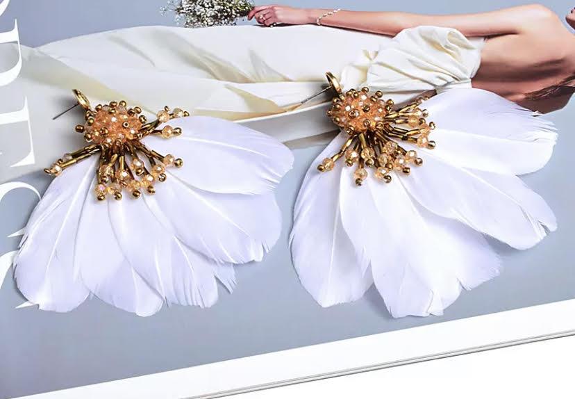 Odette Blush Crystal & Feather Earrings Earring HAEL XIII