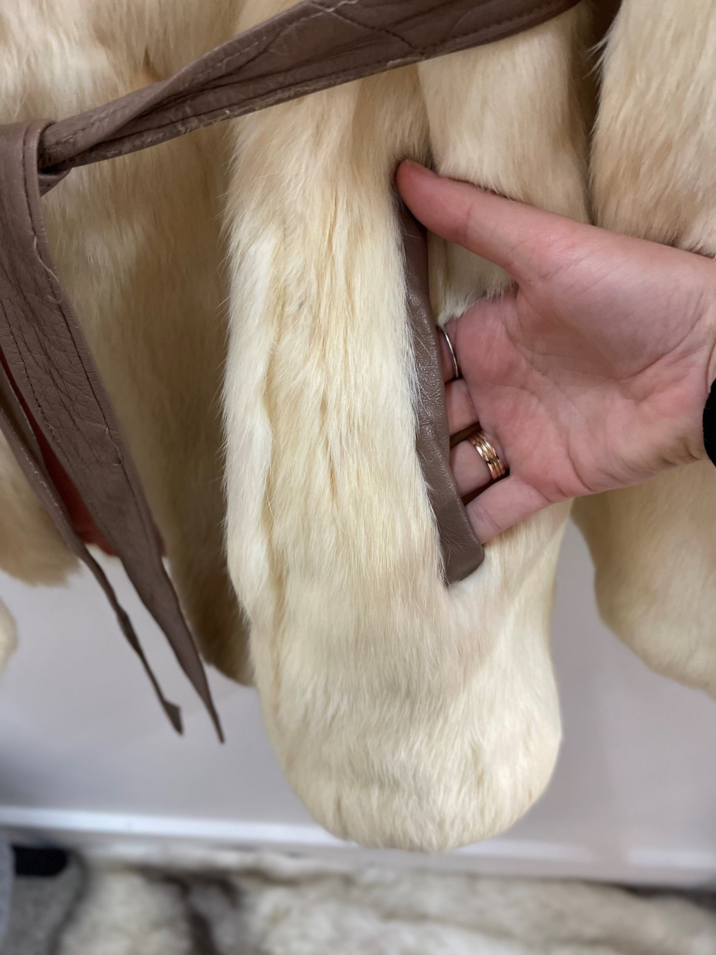 Luxury White Lapin Fur Coat with Leather Belt Vintage Vintage
