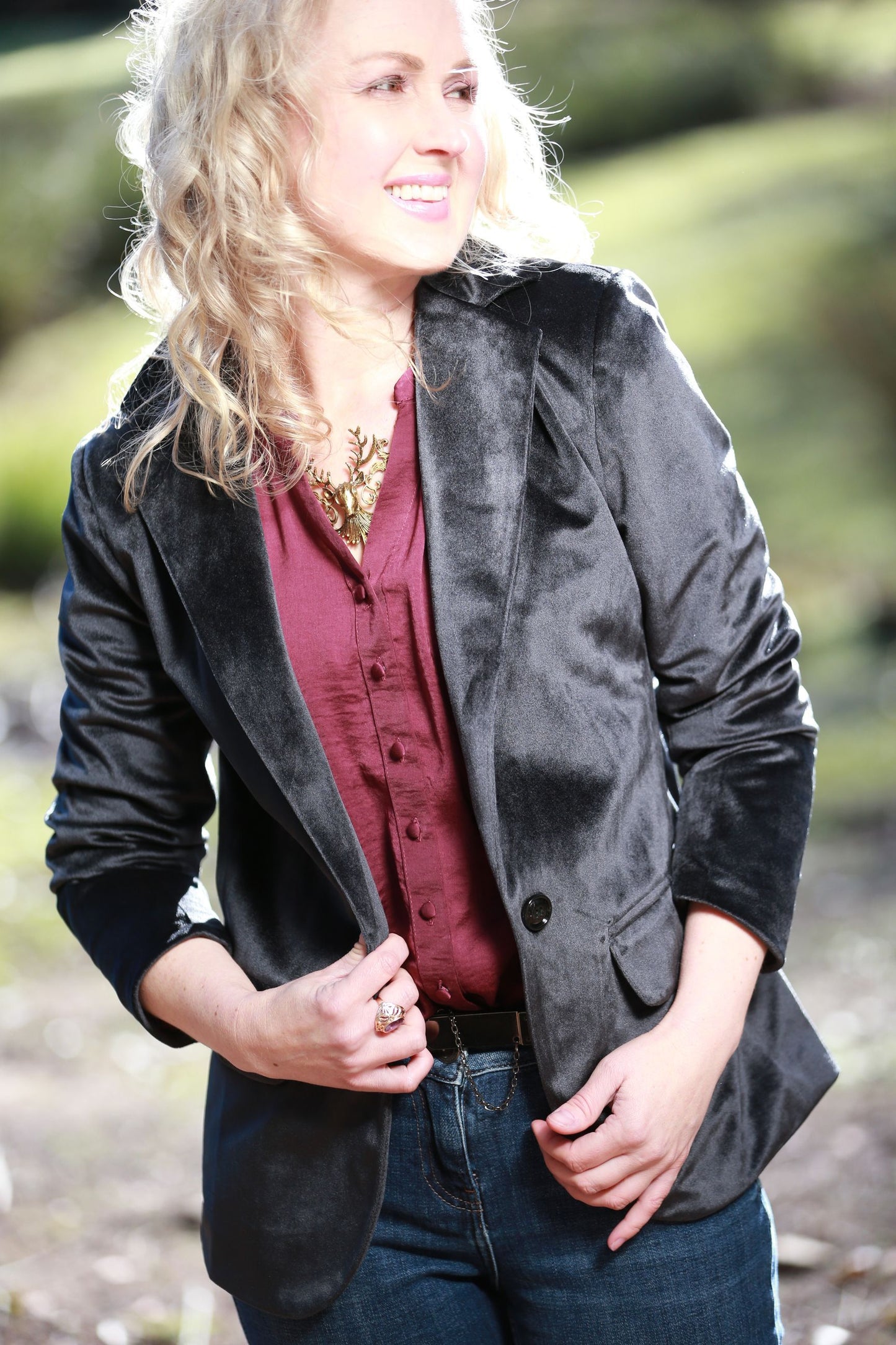 The Velvet Blazer Jacket HAEL XIII Steel L
