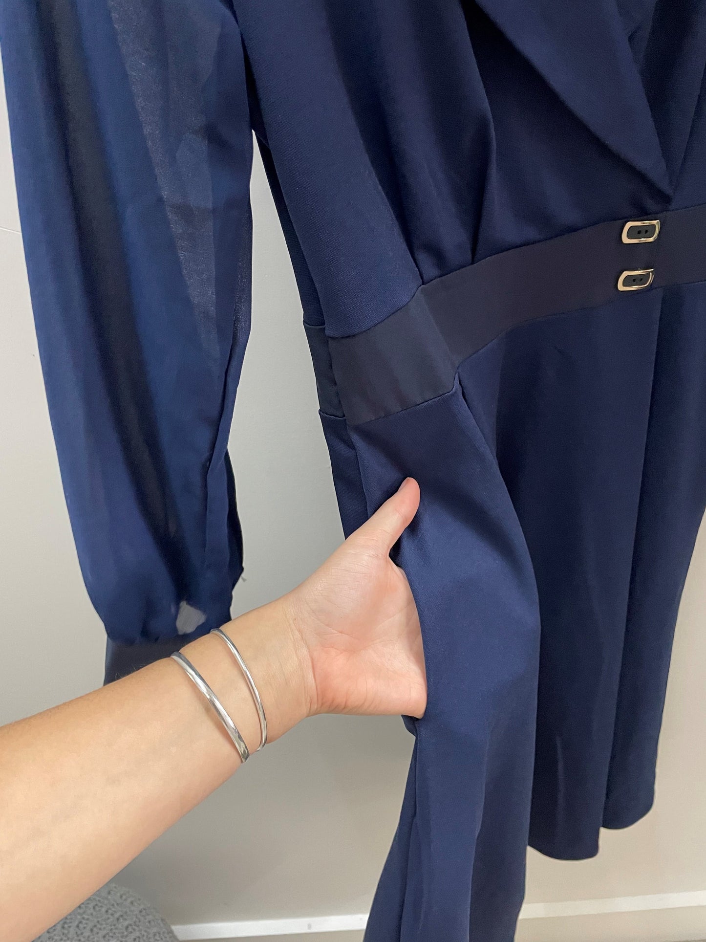 Navy Blue Dress with Sheer Sleeves Vintage Vintage