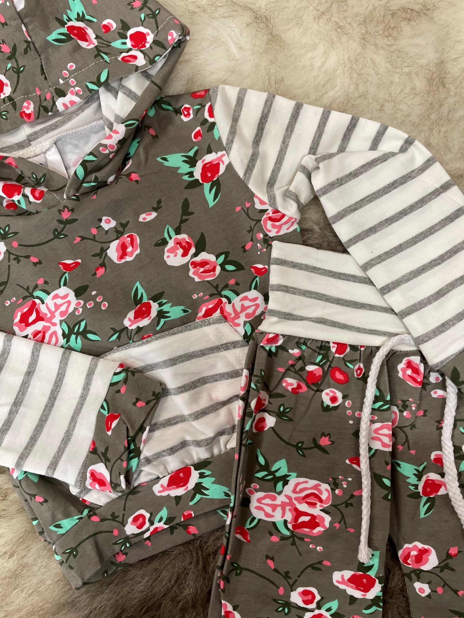 Grey Floral Stripe Tracksuit Kids Little Love Bug 