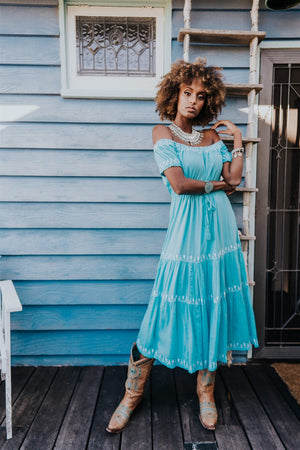 daydreamer maxi dress The Daydreamer Blue Floral Eyelet Midi Dress, Large - The Mint Julep Boutique
