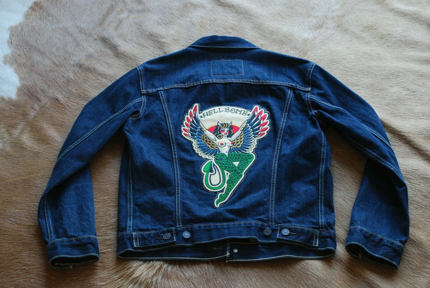 Levi's Denim Jacket with "Hellbomb" Back Patch Vintage Vintage 